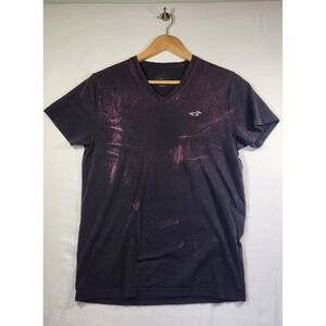 Hollister Must-Have Collection V-Neck Tee Mens Medium Black Purple Acid Wash